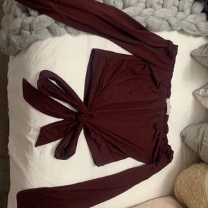 Burgundy crop top that ties around stomach